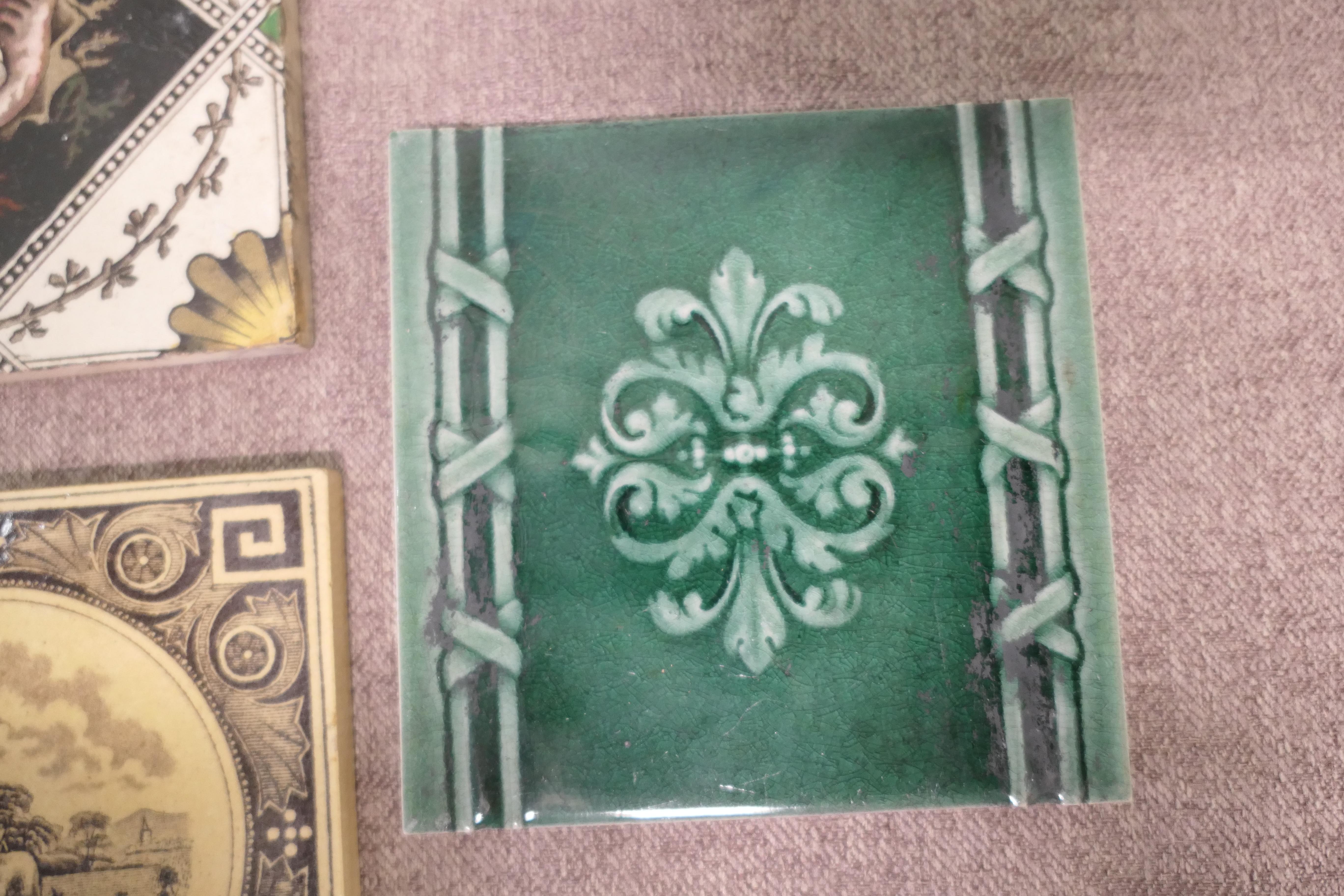 A Collection of Victorian Ceramic Tiles 7 Lovely Tiles For Sale 3
