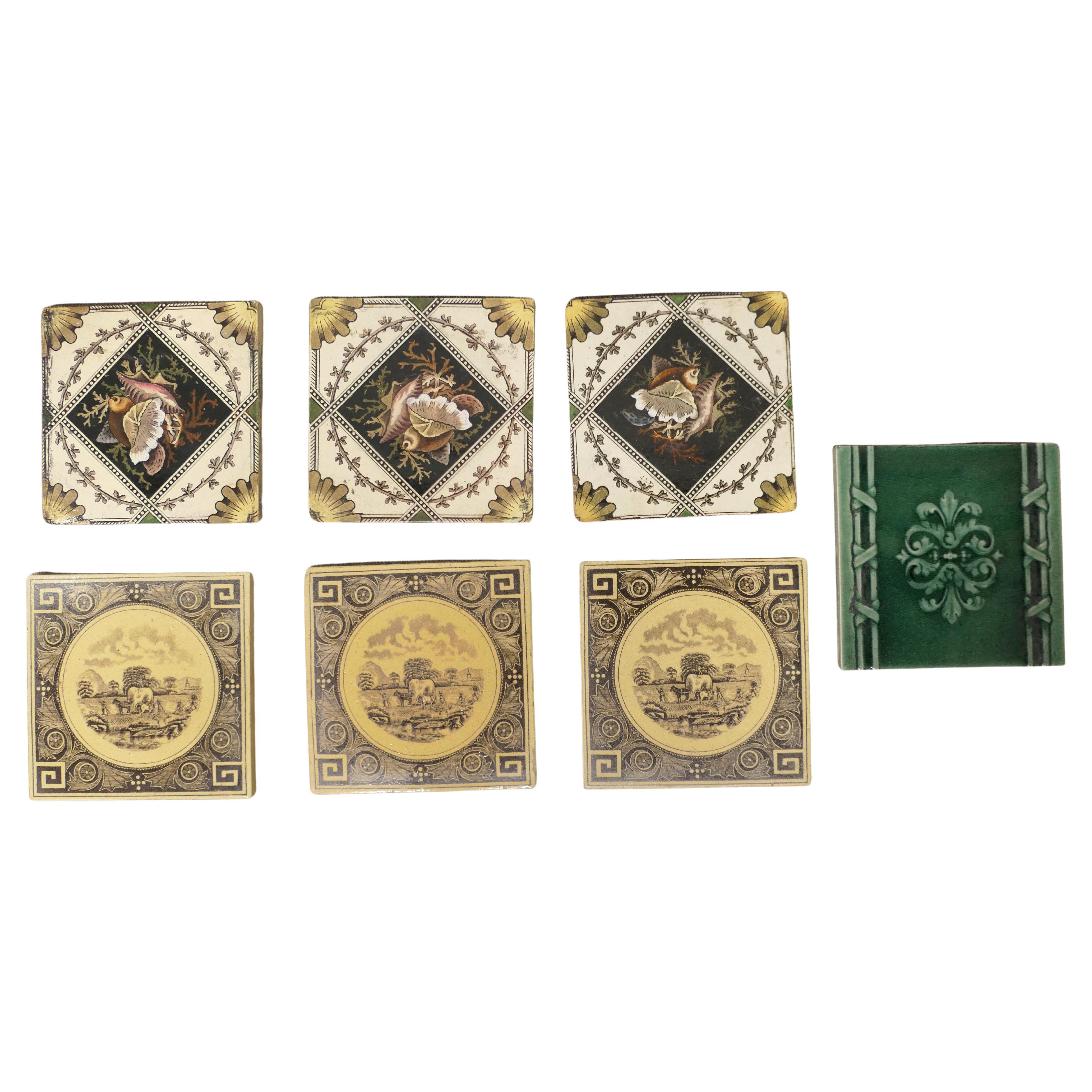 A Collection of Victorian Ceramic Tiles 7 Lovely Tiles For Sale
