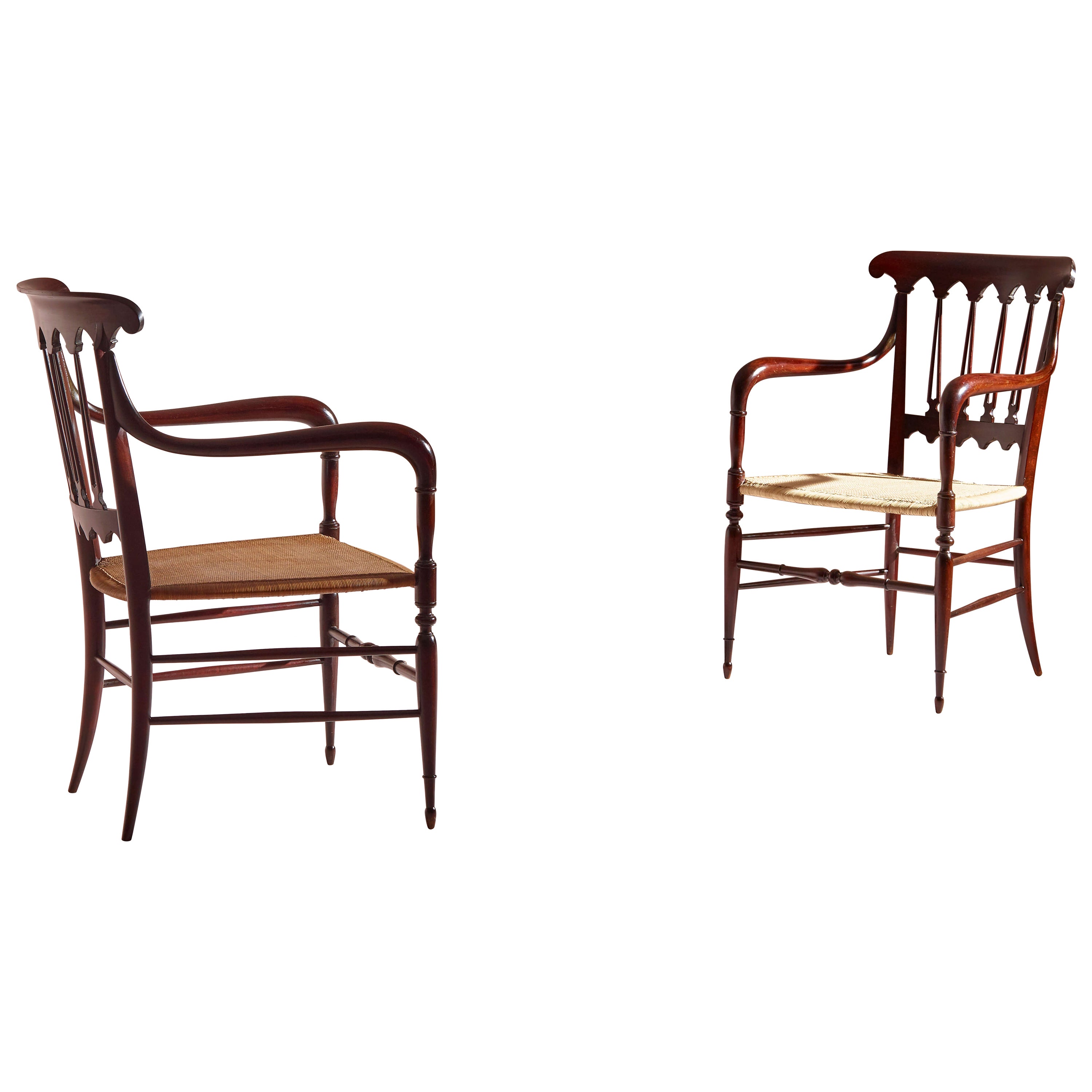 Pareja de sillones "Spade" de haya Colombo Sanguineti, Chiavari, Italia, años 50