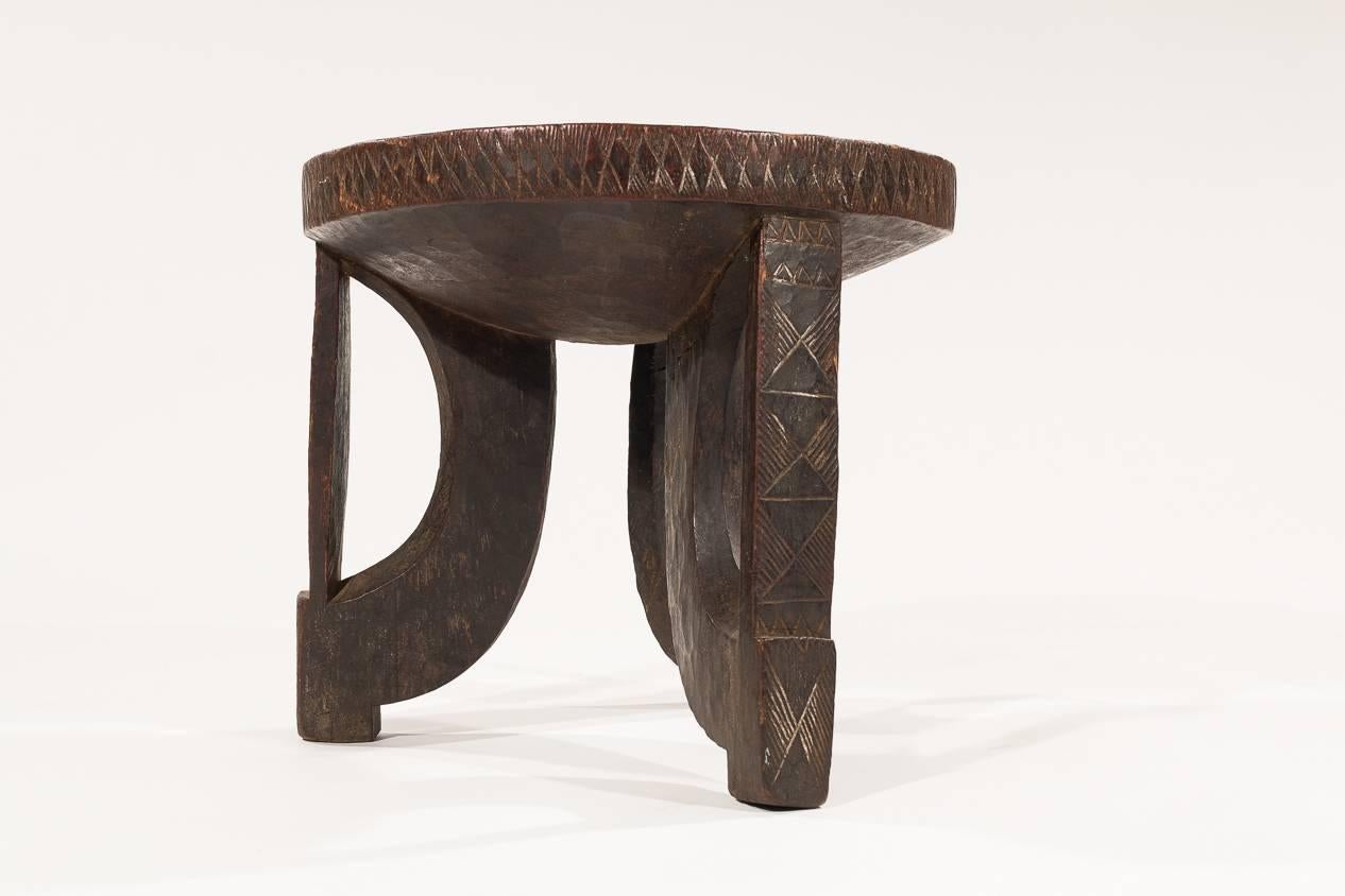 Tribal Colonial Era Ethiopian Stool with Decorative African Carving
