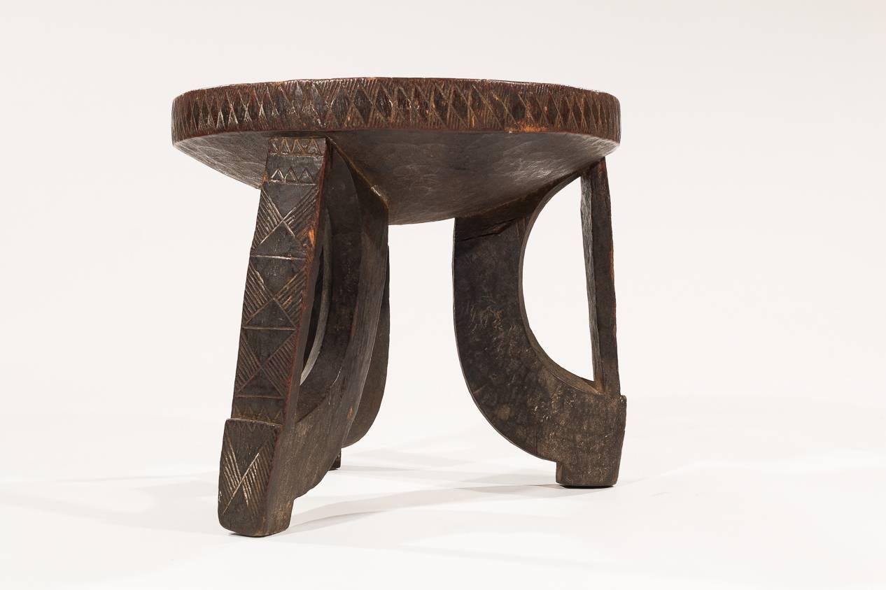 Hand-Carved Colonial Era Ethiopian Stool with Decorative African Carving