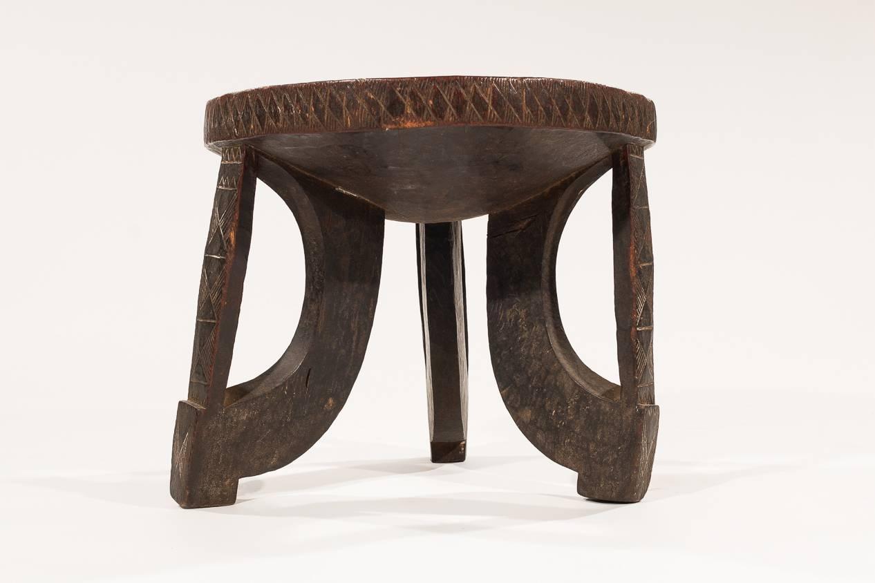 Colonial Era Ethiopian Stool with Decorative African Carving In Excellent Condition In New York, NY