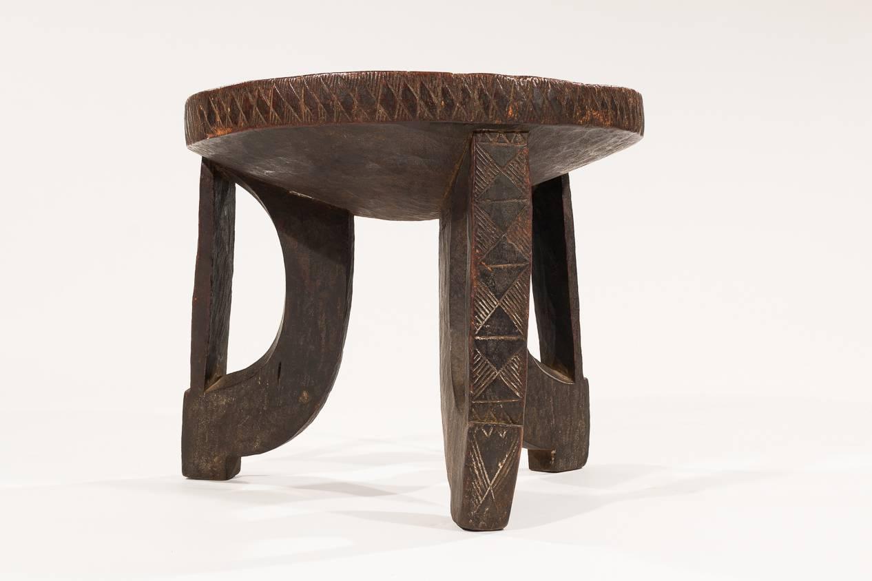 20th Century Colonial Era Ethiopian Stool with Decorative African Carving