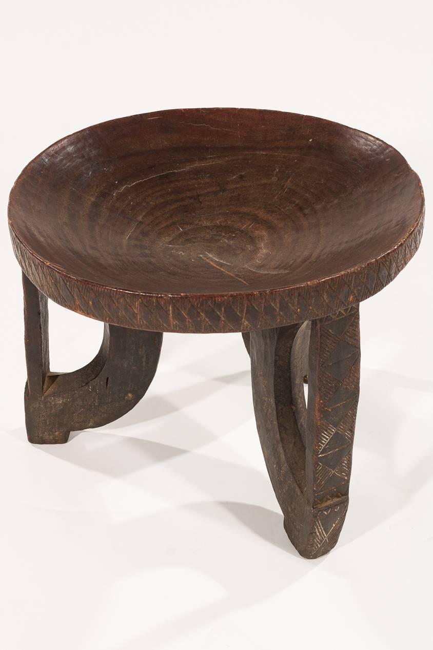 Colonial Era Ethiopian Stool with Decorative African Carving 1