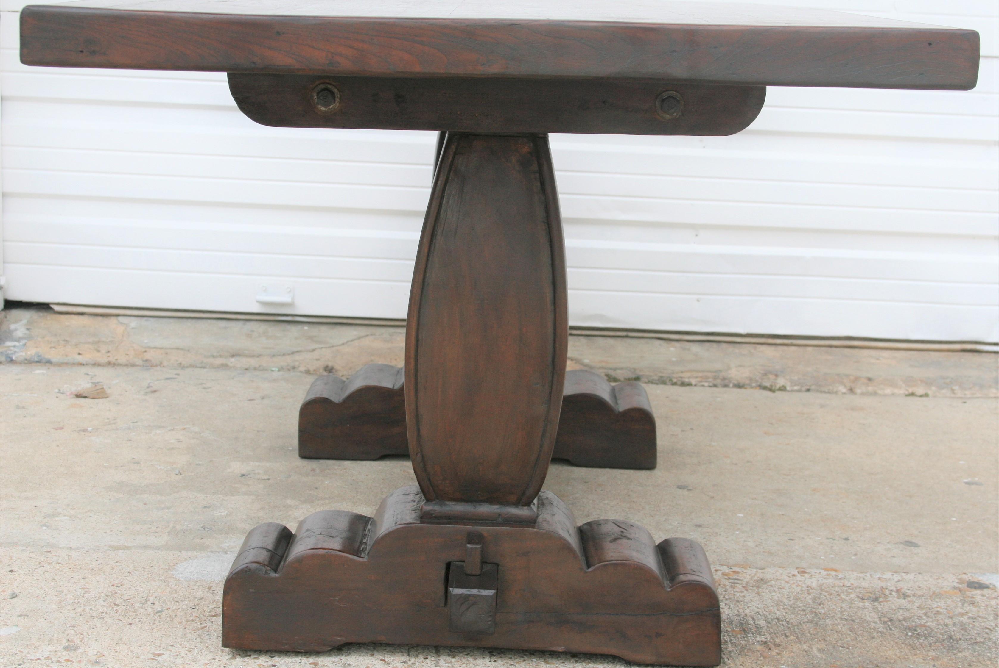 Colonial Era Solid Teak Wood Breakfast Table from a Settler's Home In Excellent Condition For Sale In Houston, TX