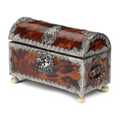 A colonial tortoiseshell veneered casket with silver mounts