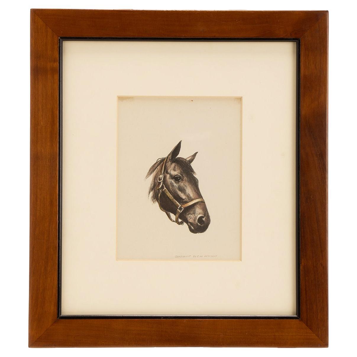 A color lithograph depicting a horse head, United States of America 1950.