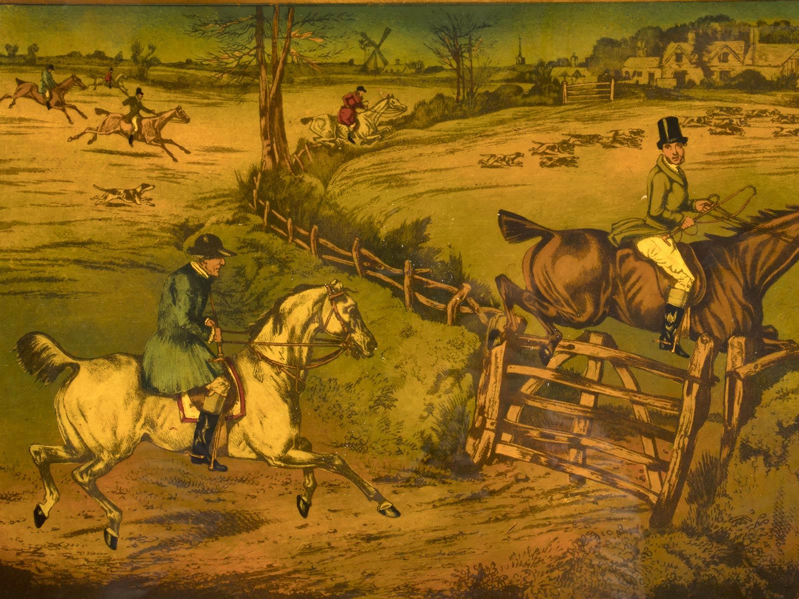 Anglais Impression en couleur représentant une scène de chasse, Angleterre 1880. en vente