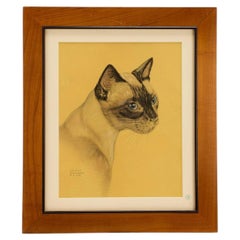 Siamese Cat Color Print, Mid-20th Century, Framed, USA Circa 1940