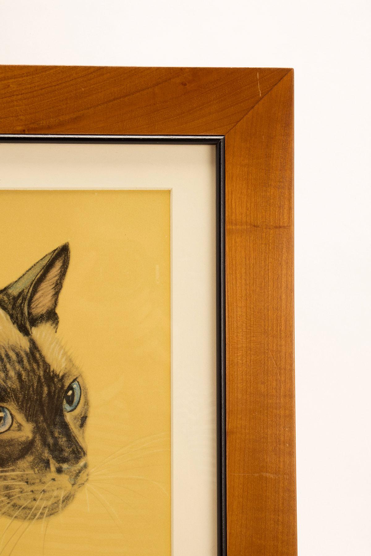 Ein Farbdruck, der eine Siamkatze darstellt, USA 1940. (Holz) im Angebot