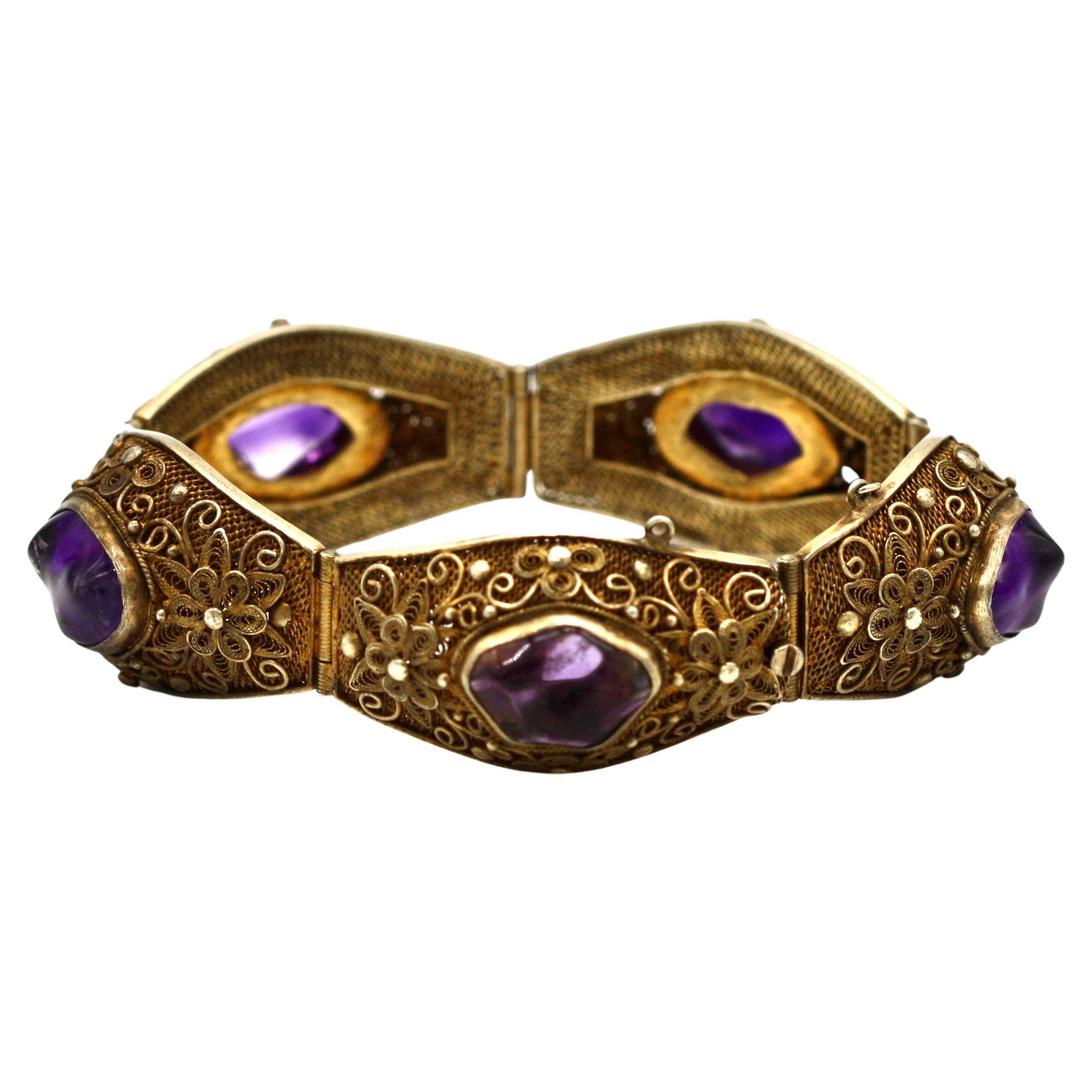 Colored Stone Silver-Gilt Bracelet For Sale