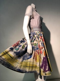 A Colorful 1950s Hand Painted Mexican Circle Skirt W/ Oyster Chiffon Blouse