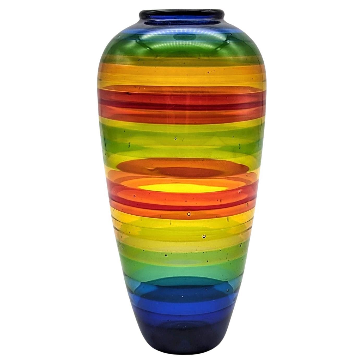 A colorful flamework vessel by Kurt Wallstab from 1987 For Sale