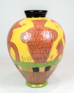 Ceramic Vase Hand Painted By Lene Regius From 1990s