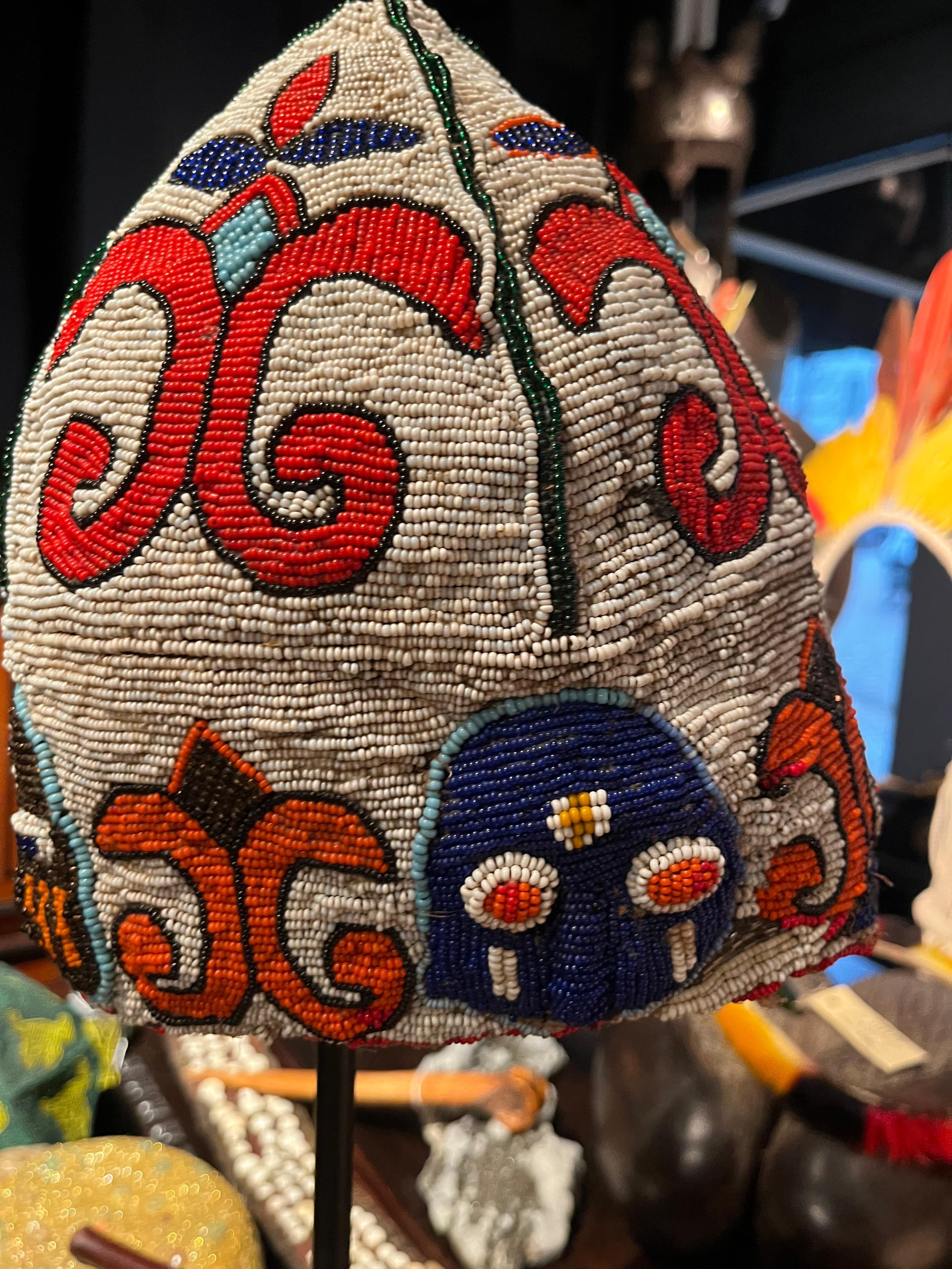 Beaded A colourful beaded Yoruba 'crown' For Sale