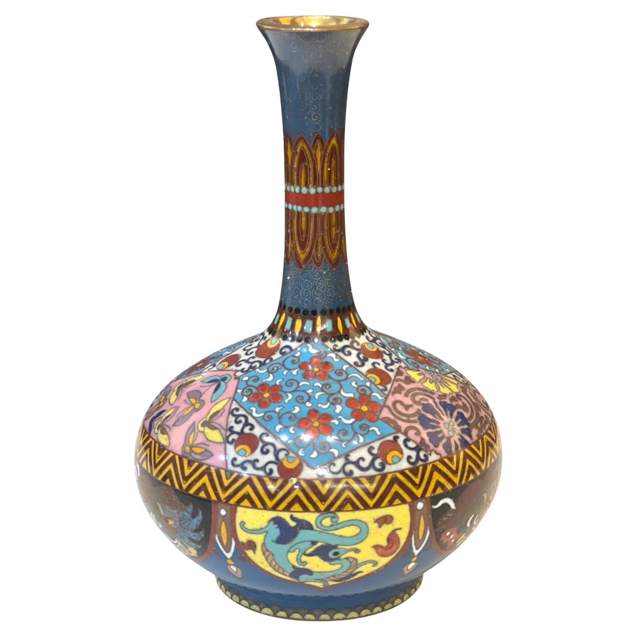 A Colourful Japanese  Cloisonné Enamel Vase. Meiji period For Sale