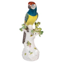 Colourful Meissen Parrot Modelled Perched on a Tree Stump