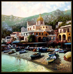 Amleto COLUCCI Original OIL PAINTING on CANVAS Italian Coastline Beach Seascape