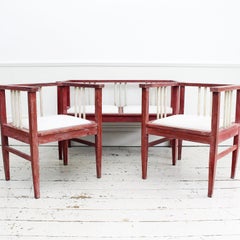 Compact French Art Deco Chalky Pink Painted Three Piece Suite