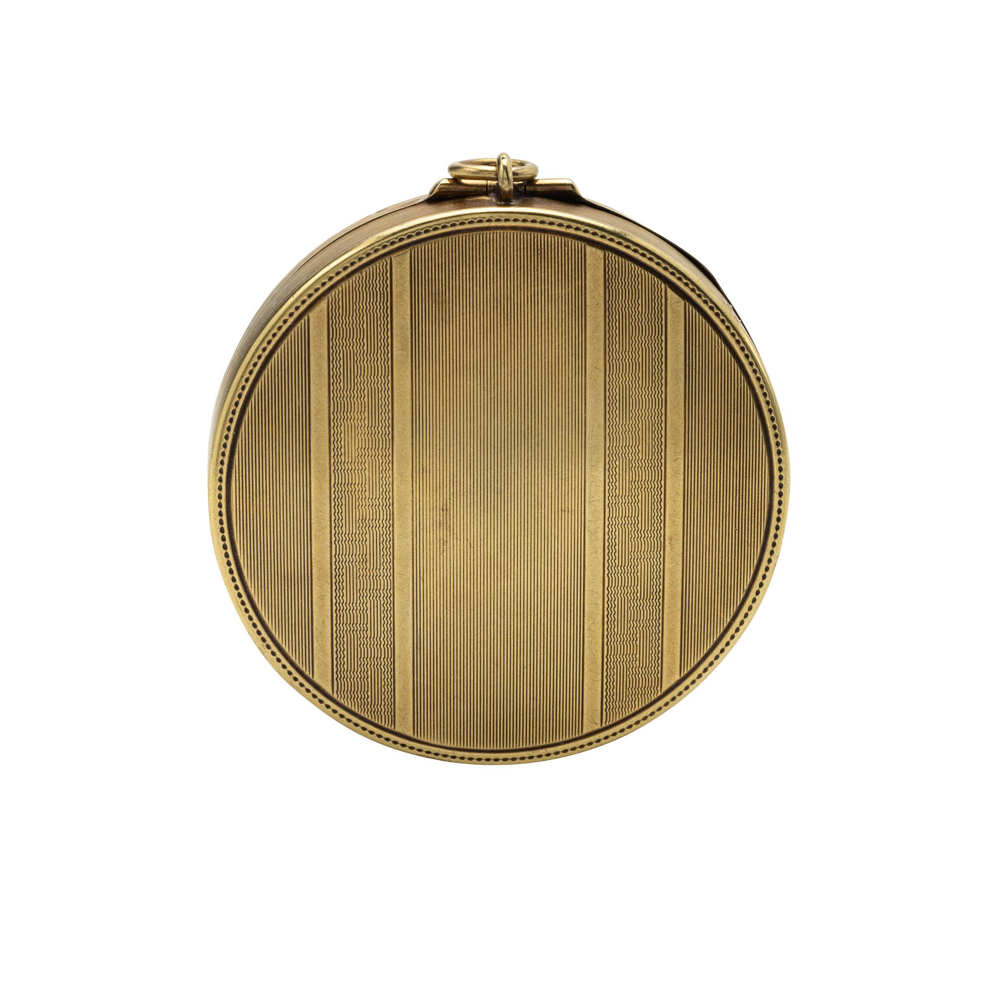 Compact of Textured Gold Patterns, Opening to Reveal a Fitted Mirror