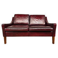 Compact Vintage Danish 70 S Deep Red Two Seater Leather Sofa #443