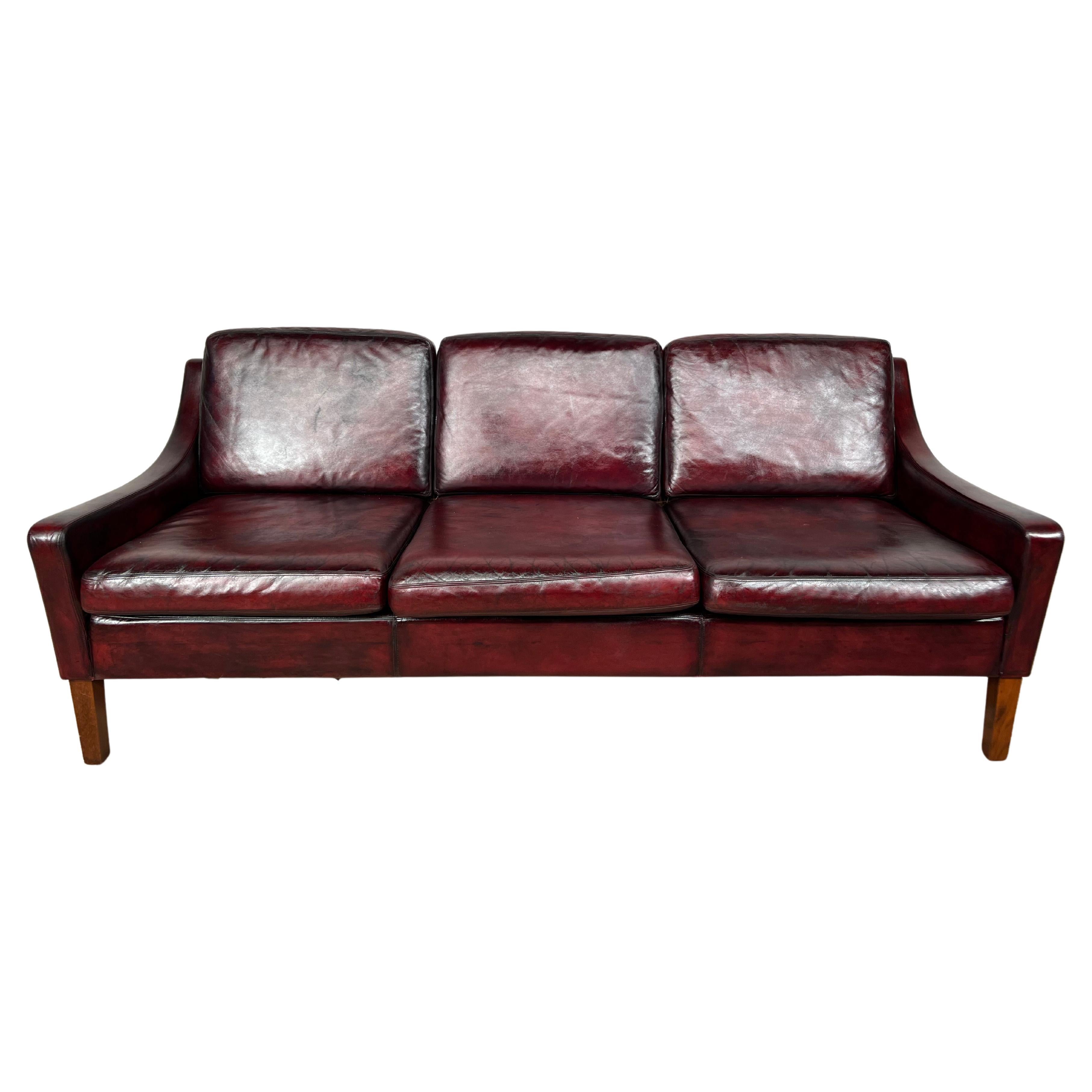 Vintage Svend Skipper Danish 1970 Deep Cherry Leather Two Seater