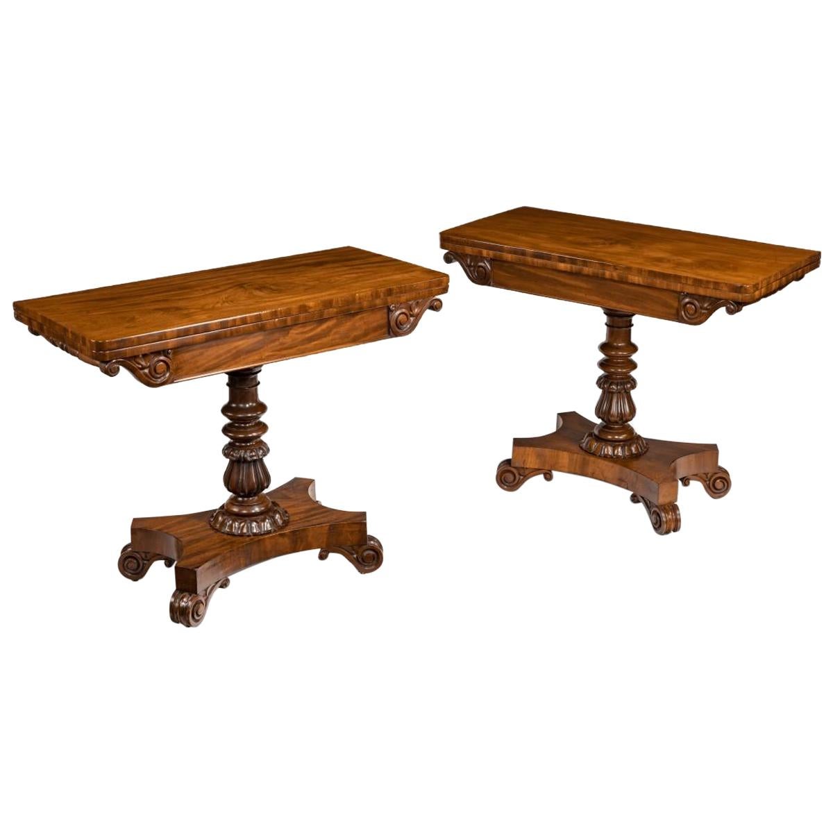Companion Pair of William IV Flame-Mahogany Card Tables