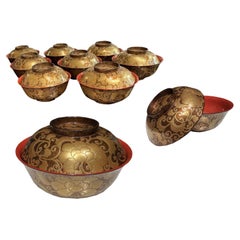 Complete Set of 10 Lacquer Bowls, Japan Meiji Period