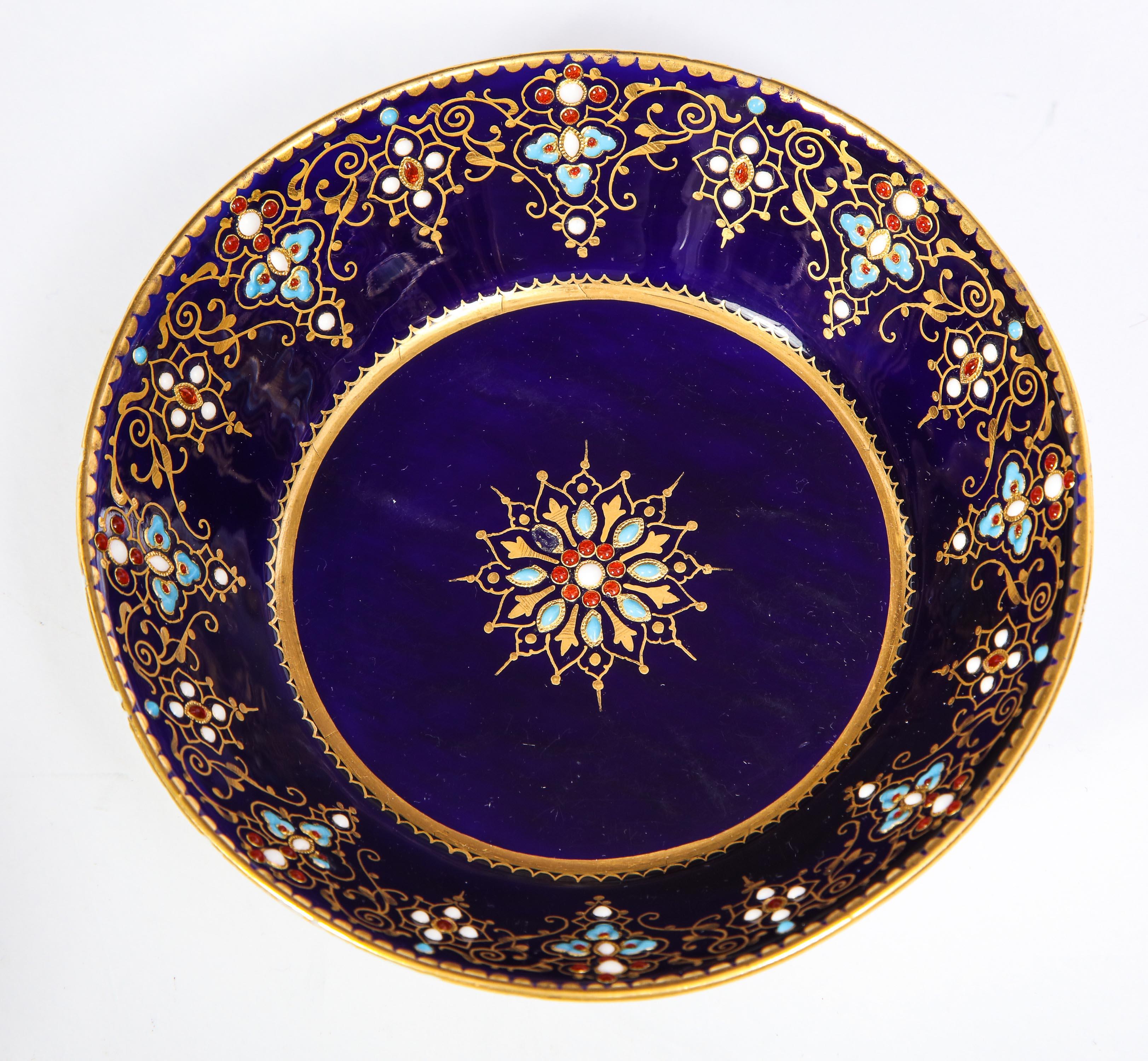 French Complete Sevres Porcelain Cobalt Blue, Jeweled, Enameled, and Gilt Tea Service