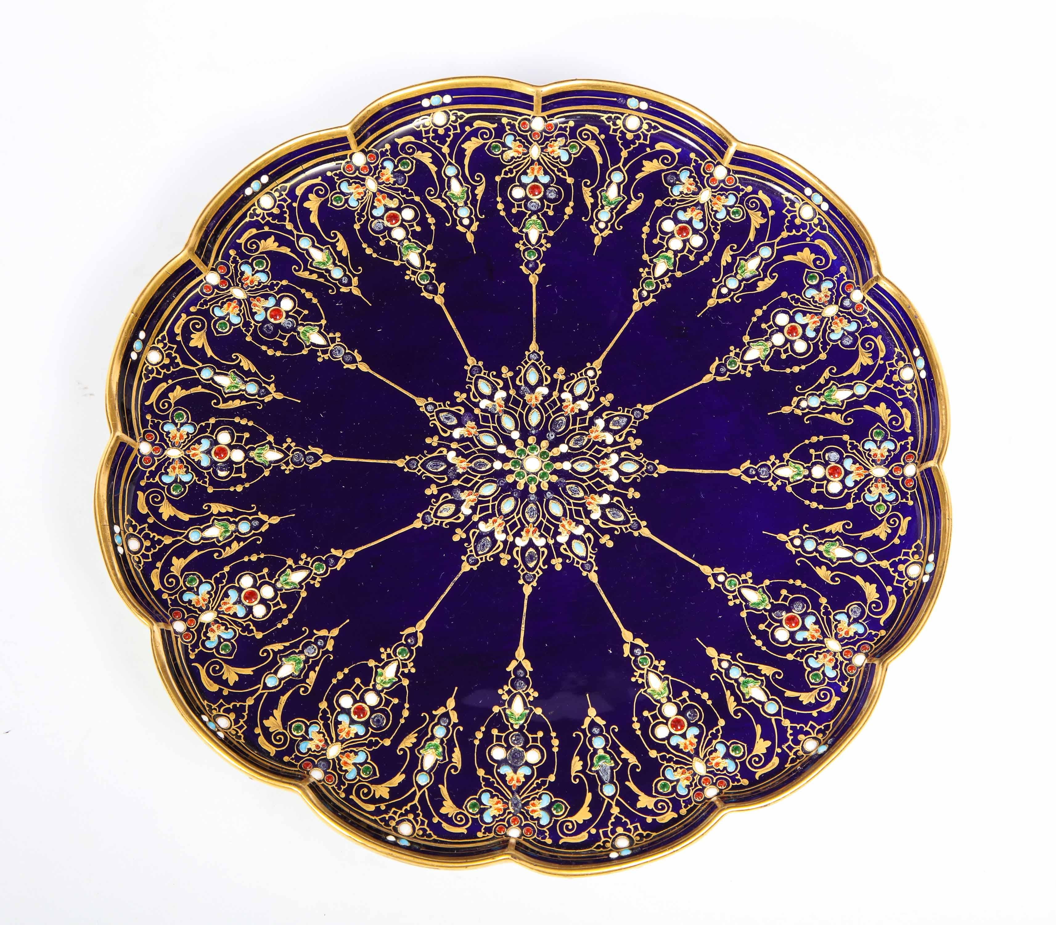 Complete Sevres Porcelain Cobalt Blue, Jeweled, Enameled, and Gilt Tea Service In Good Condition In New York, NY