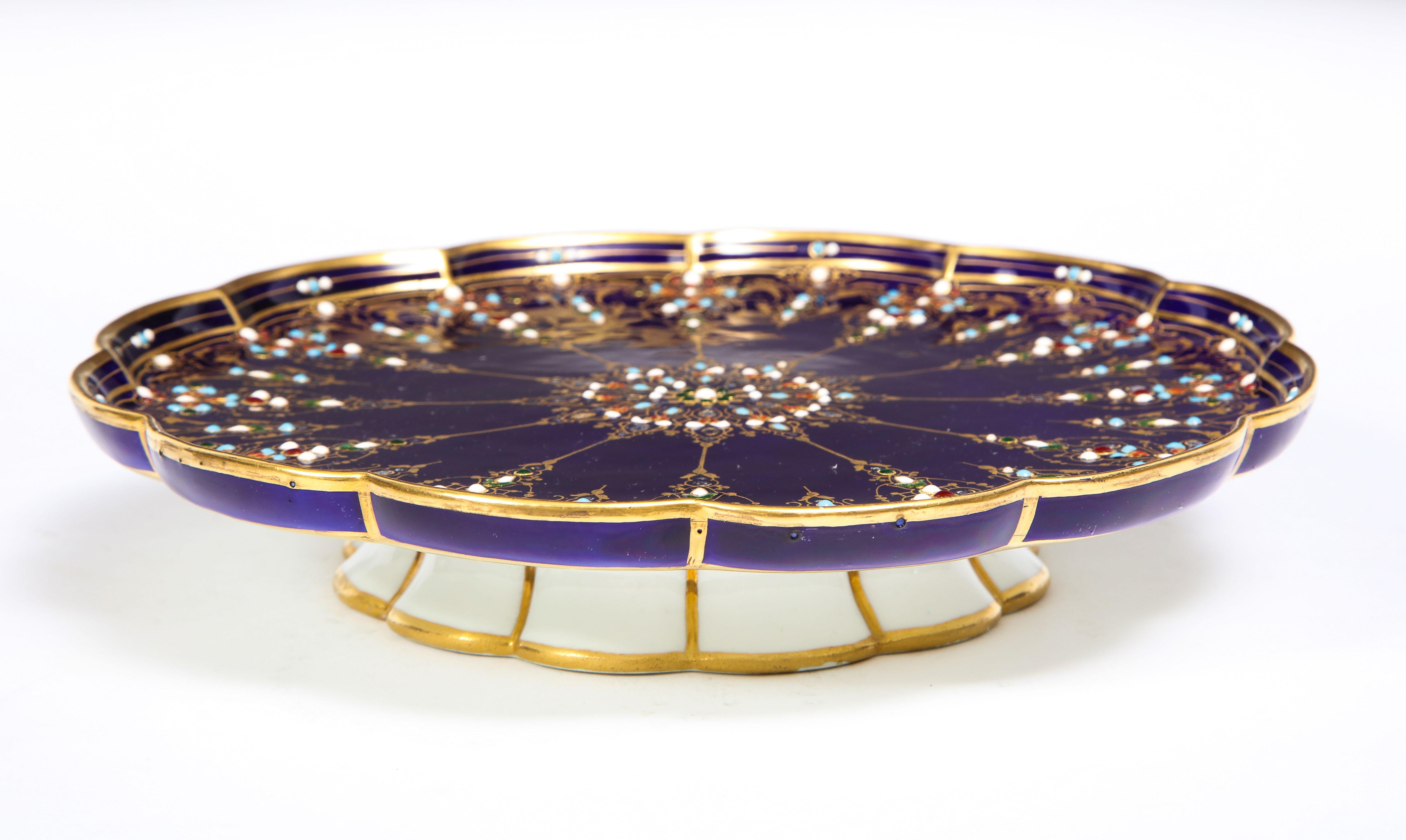 Mid-19th Century Complete Sevres Porcelain Cobalt Blue, Jeweled, Enameled, and Gilt Tea Service