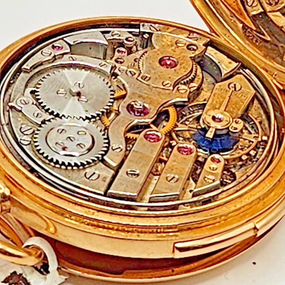 A Complicated 5 Minute Repeater 18k Gold Full Hunter Pocket Watch J Dauer Geneve For Sale 6
