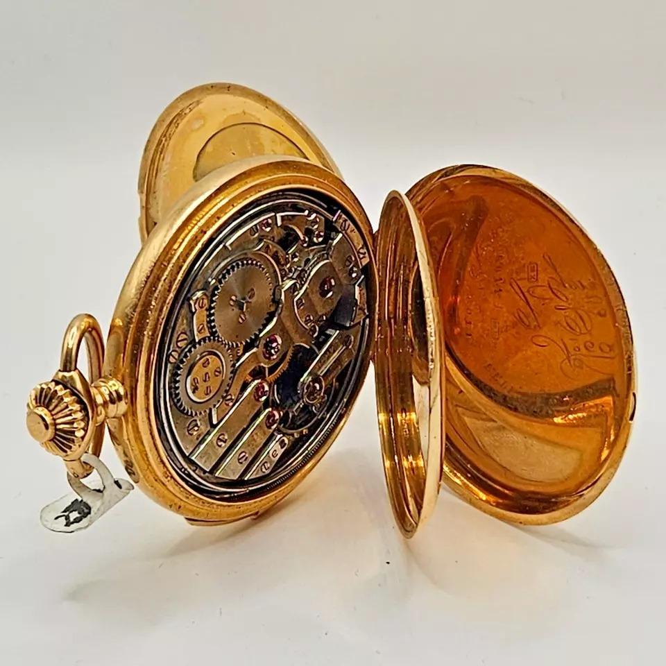 A Complicated 5 Minute Repeater 18k Gold Full Hunter Pocket Watch J Dauer Geneve For Sale 7