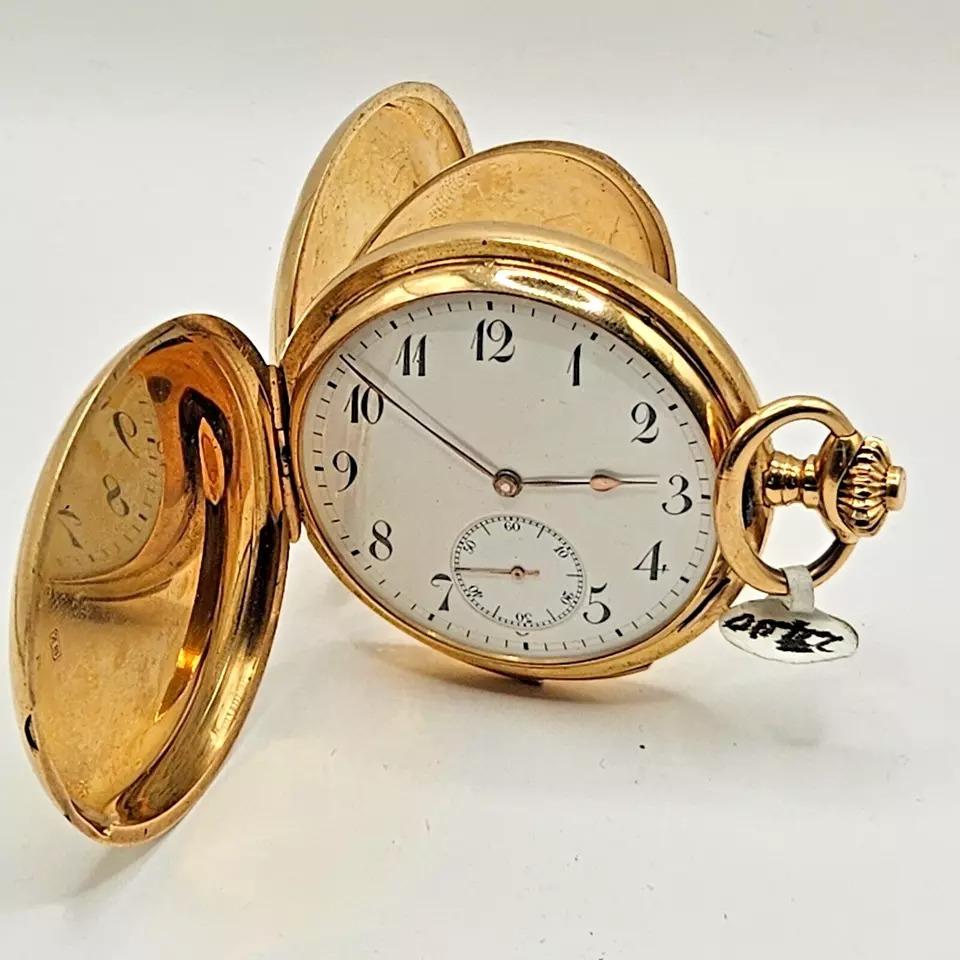 A Complicated 5 Minute Repeater 18k Gold Full Hunter Pocket Watch J Dauer Geneve In Excellent Condition For Sale In Kenley surrey, GB