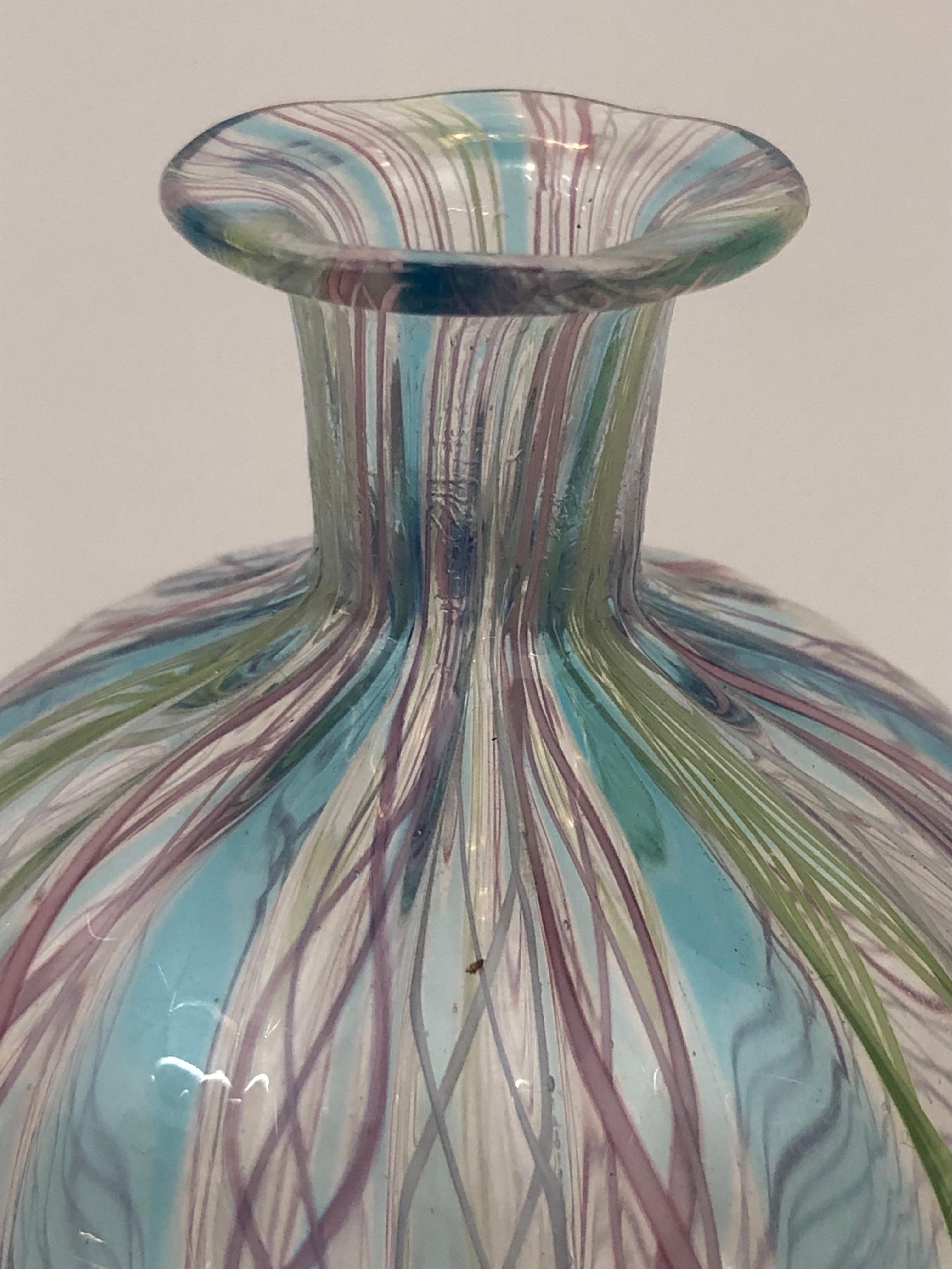 Italian Complicated Miniature Bud Vase by Zanfirico in Lattice and Swirl Fused Glass For Sale