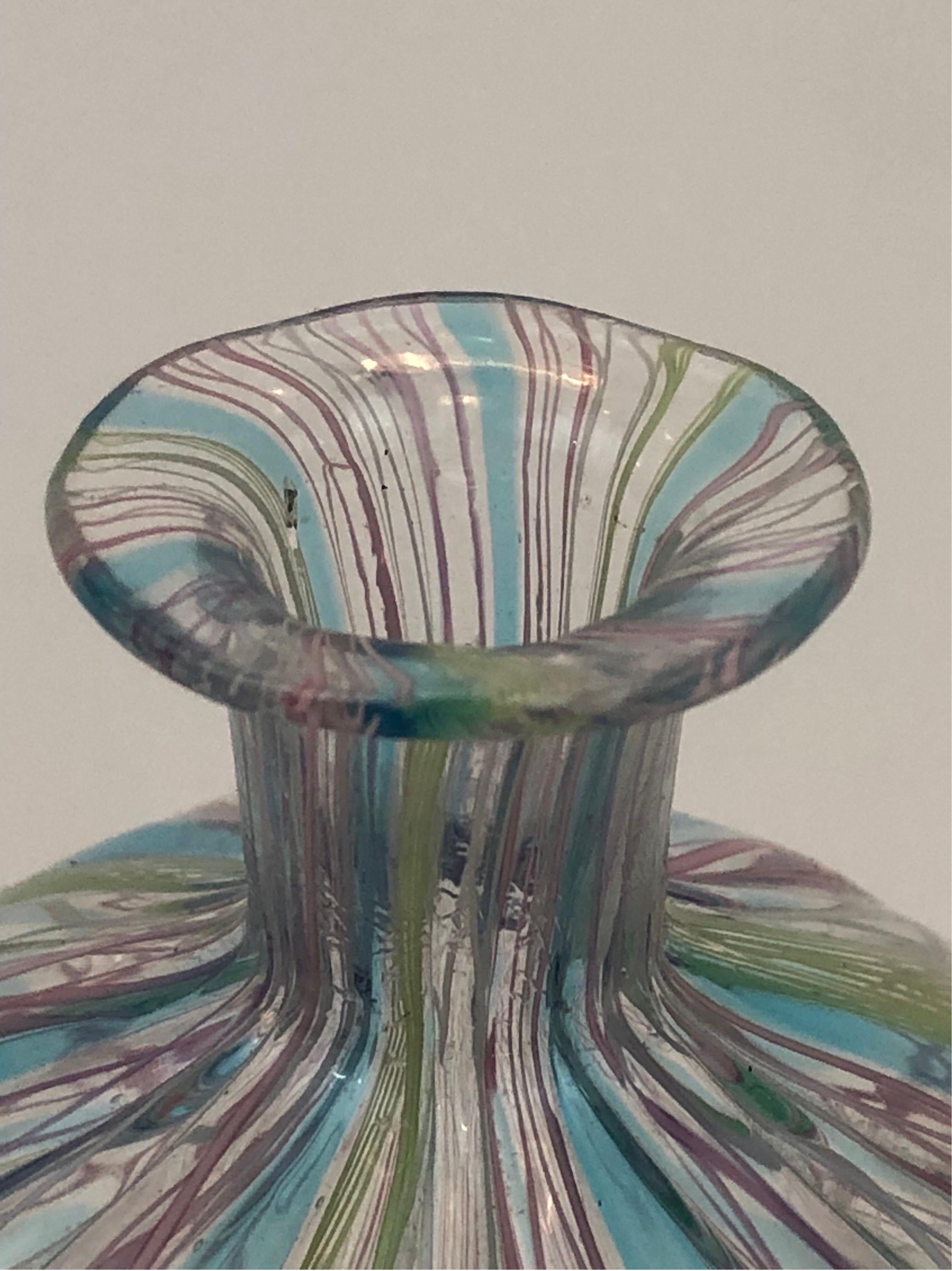 Hand-Crafted Complicated Miniature Bud Vase by Zanfirico in Lattice and Swirl Fused Glass  For Sale