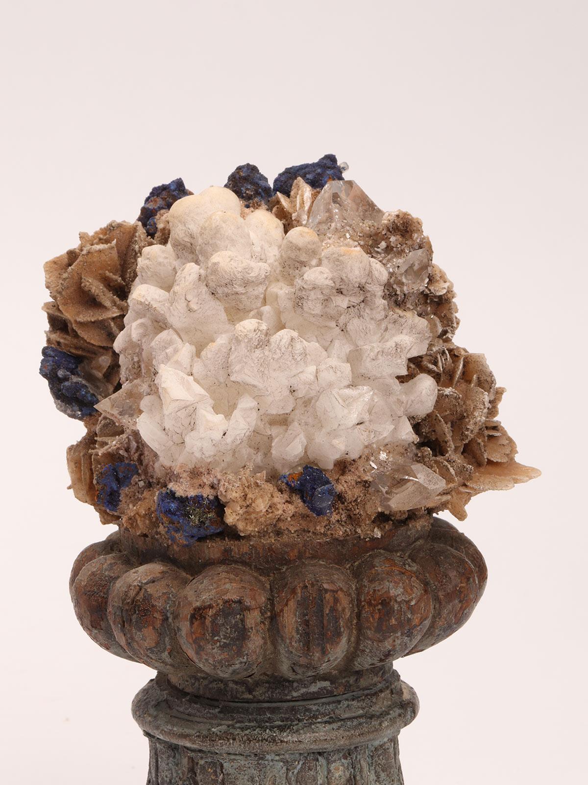 Crystal A composition of calcite flower, blu quartz and rock crystals, Italy 1880. For Sale