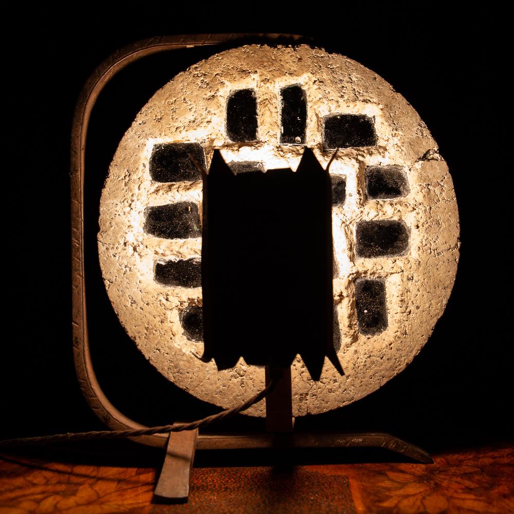 Brutalist A brutalist concrete and stained glass lamp, circa 1950