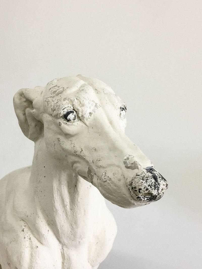 Concrete stone dog Statue of a Whippet Dog

Marked with a logo and text Whippet
Lovely and adorable statue of a whippet dog 
Shows sometrace of use

The size is 45 cm high, 23 cm wide and the dept is 46 cm
The weight is 28 kg




   