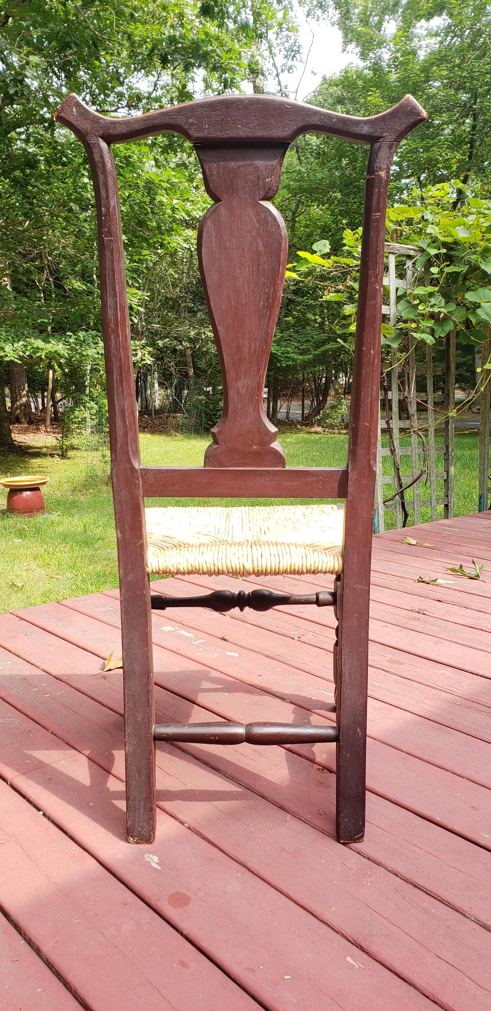 Carved Connecticut Maple Rush Seat Side Chair in Old Red Surface, Circa 1770 For Sale