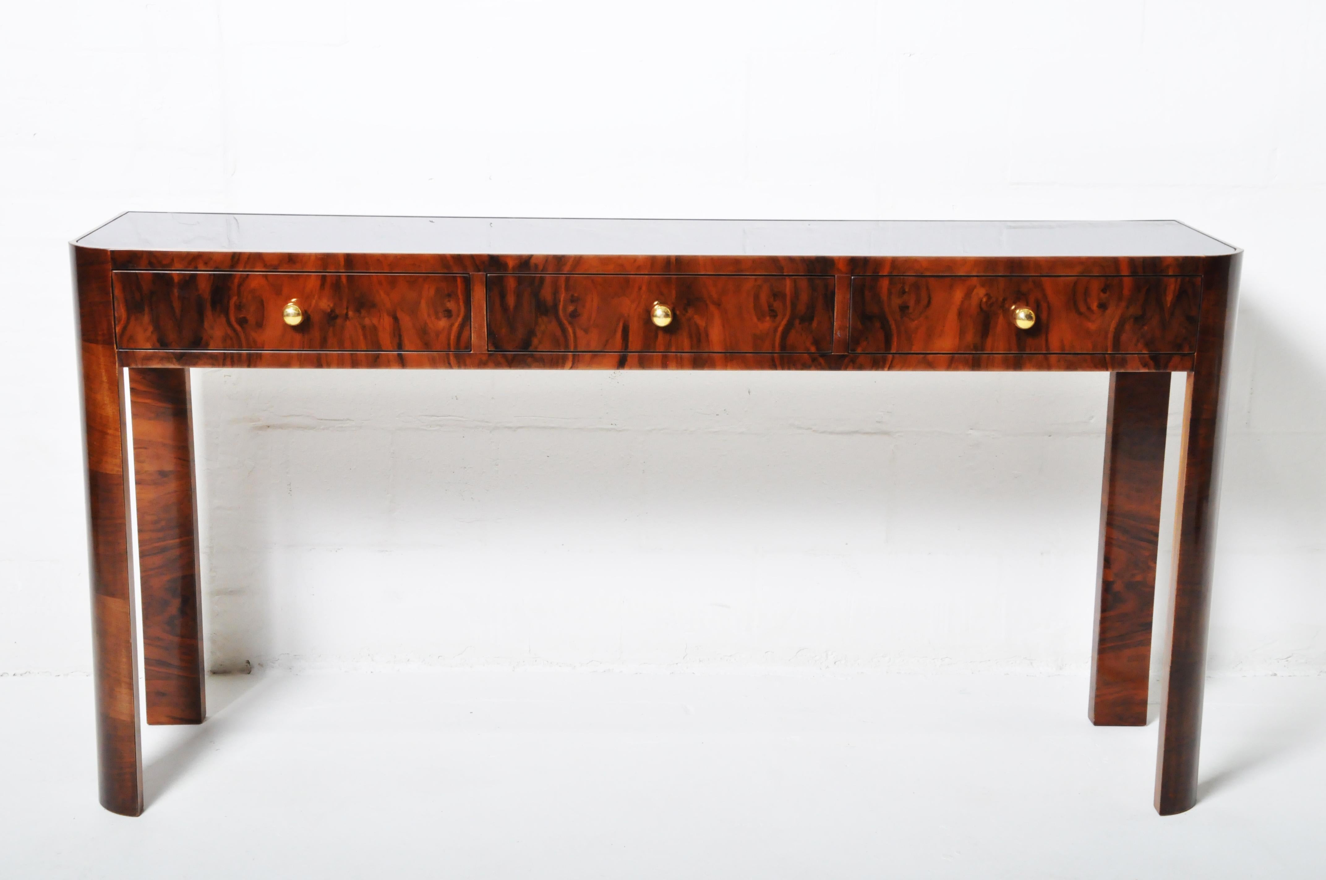 Hungarian Console Table with Three Drawers and a Black Glass Top
