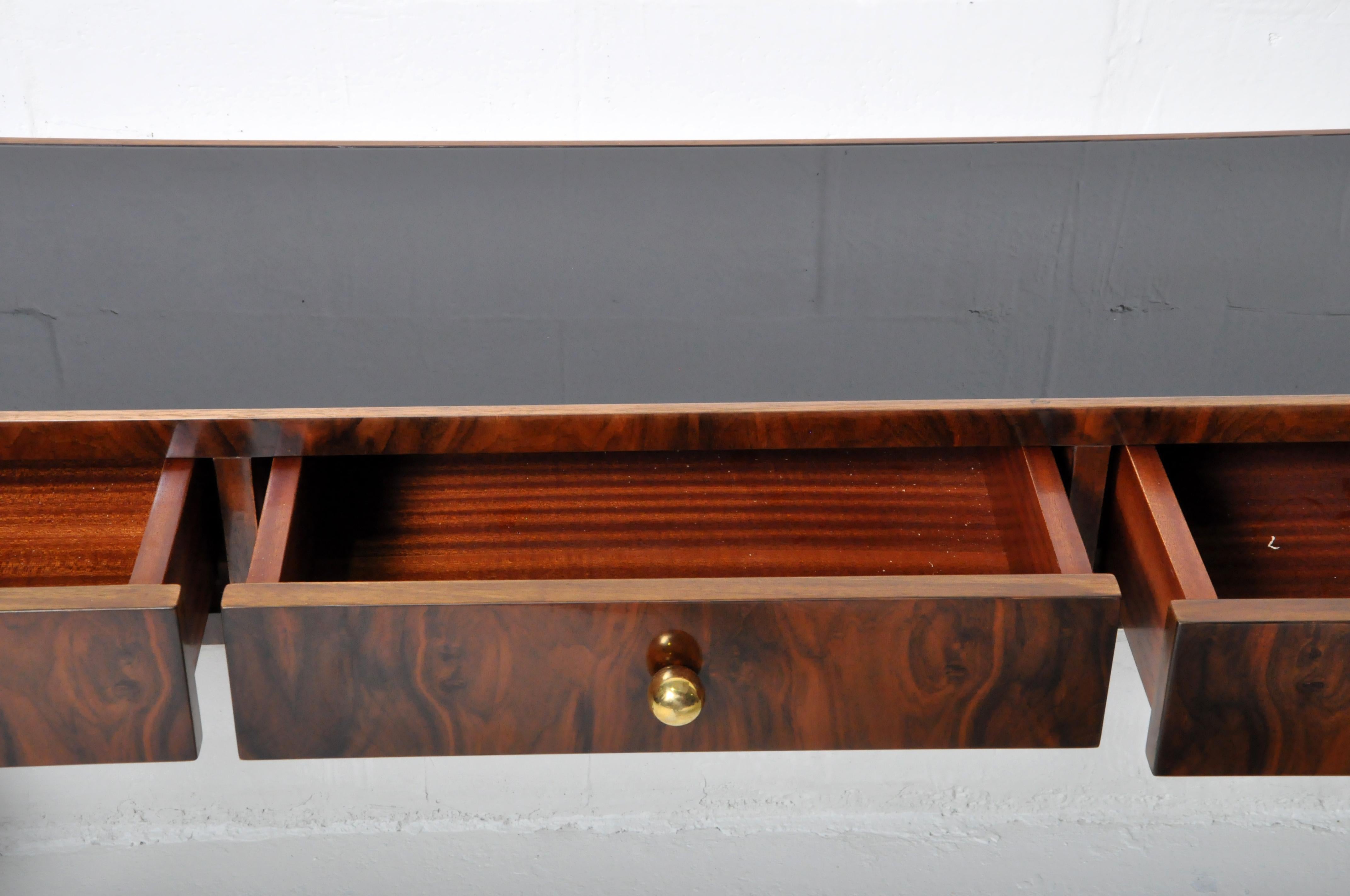 Console Table with Three Drawers and a Black Glass Top 2