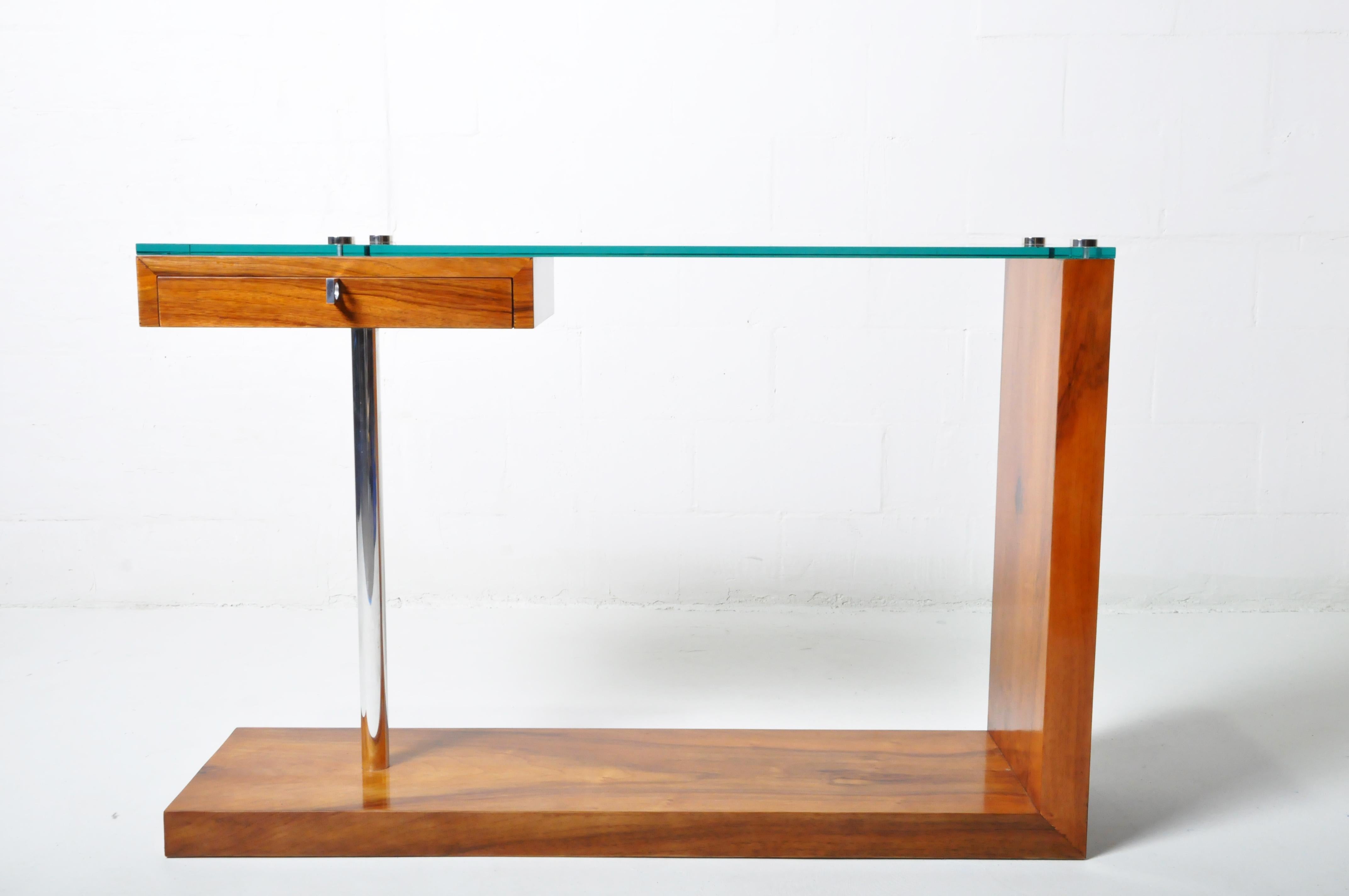 Console Table with Walnut Veneer and a Glass Top 3