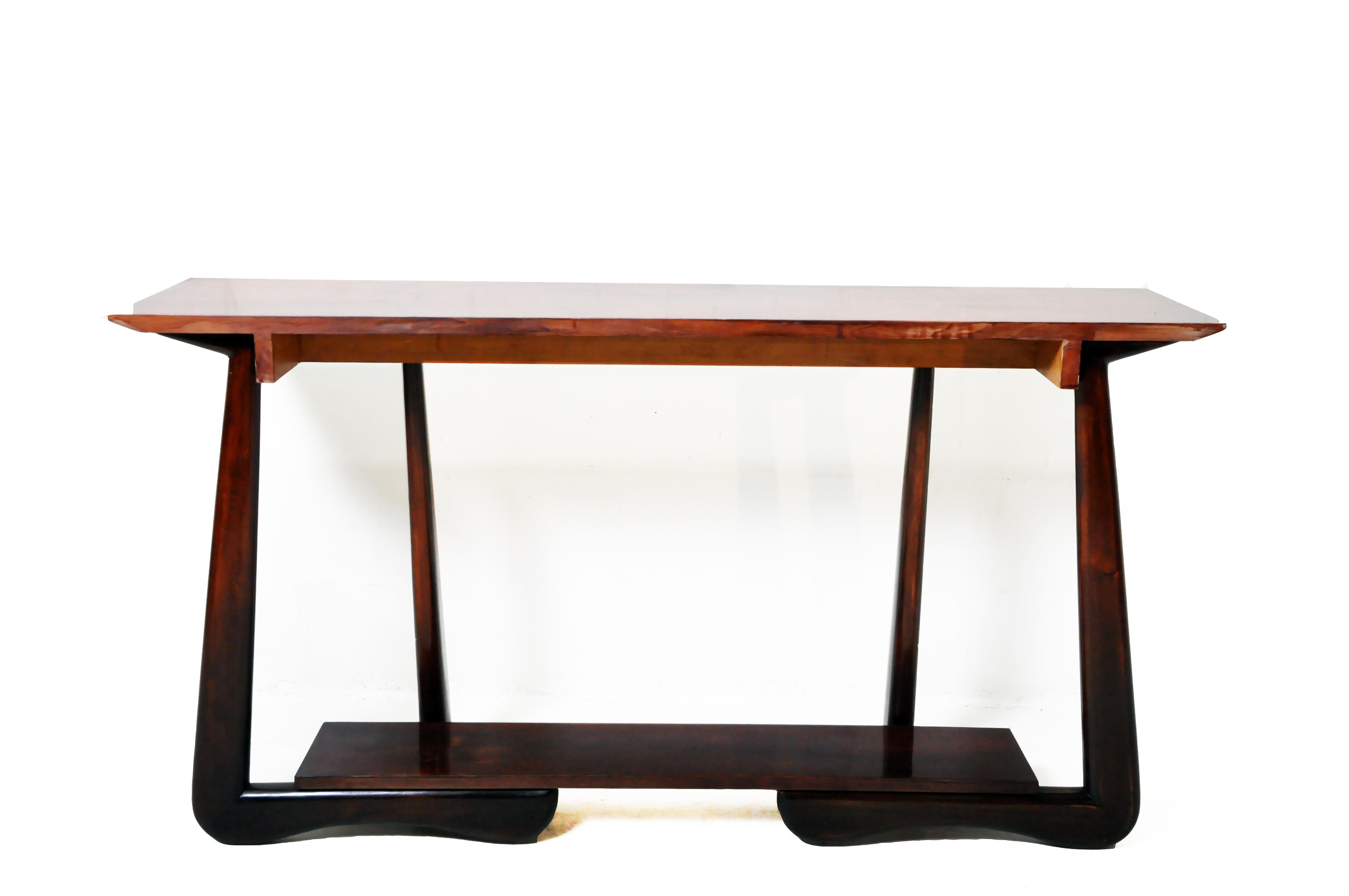 Lacquered Console Table with Walnut Veneer