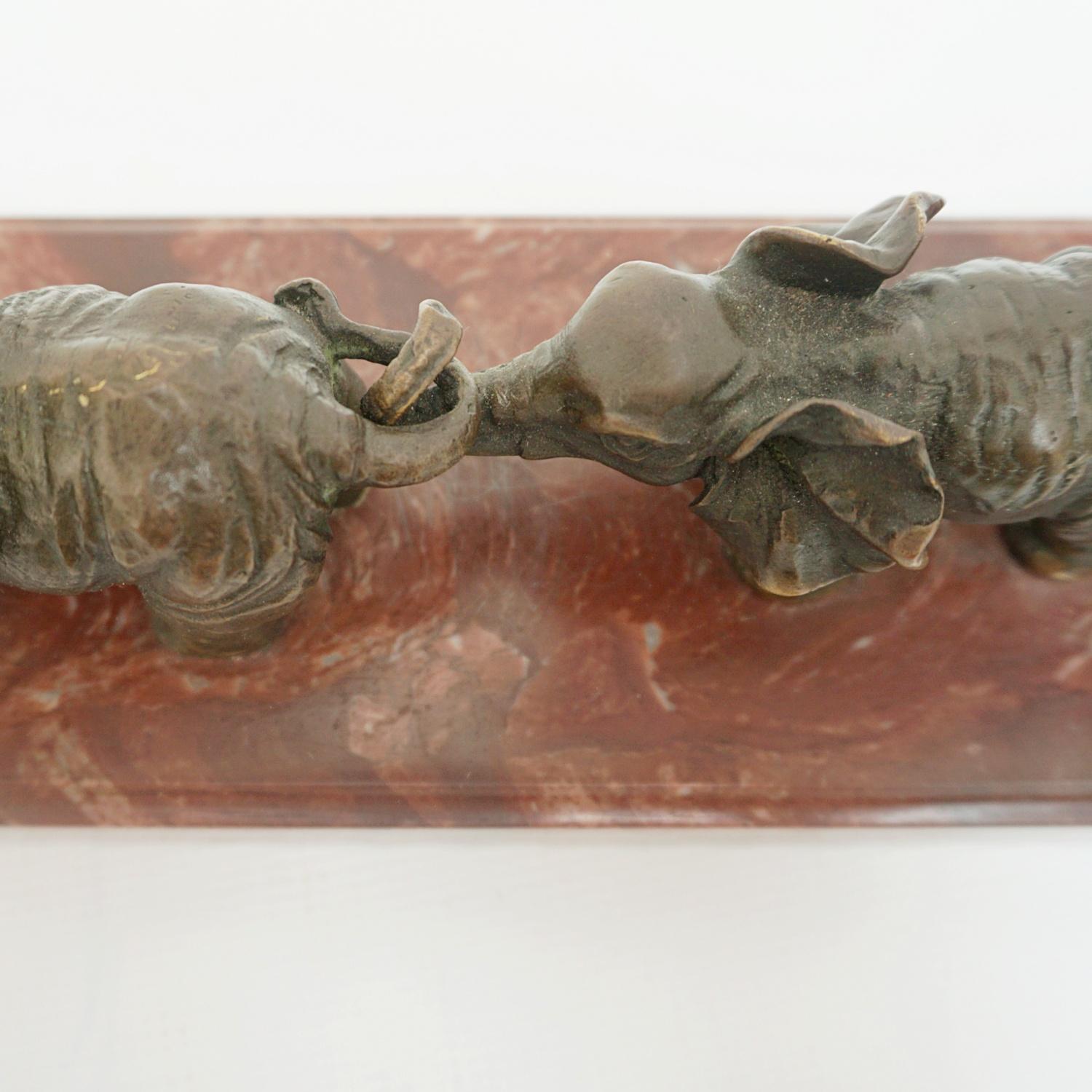 Contemporary Bronze Sculpture of a Herd of Elephants on a Marble Base 6