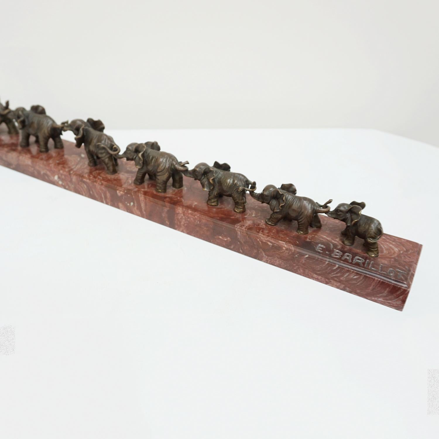 Contemporary Bronze Sculpture of a Herd of Elephants on a Marble Base 8