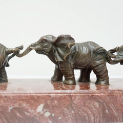 Contemporary Bronze Sculpture of a Herd of Elephants on a Marble Base