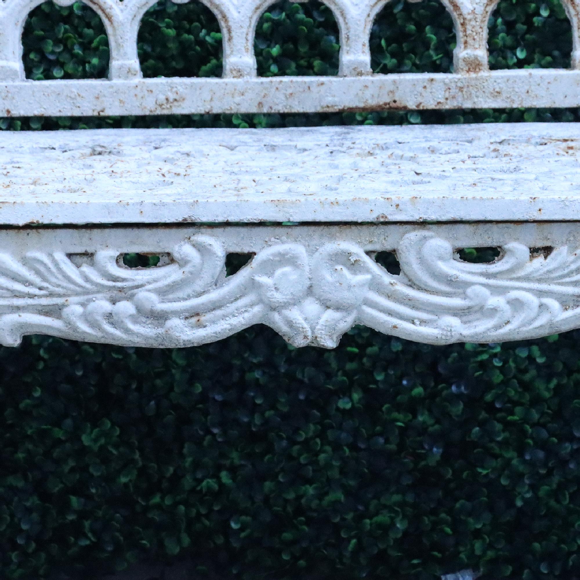 Contemporary Cast Iron Garden Bench in White 4