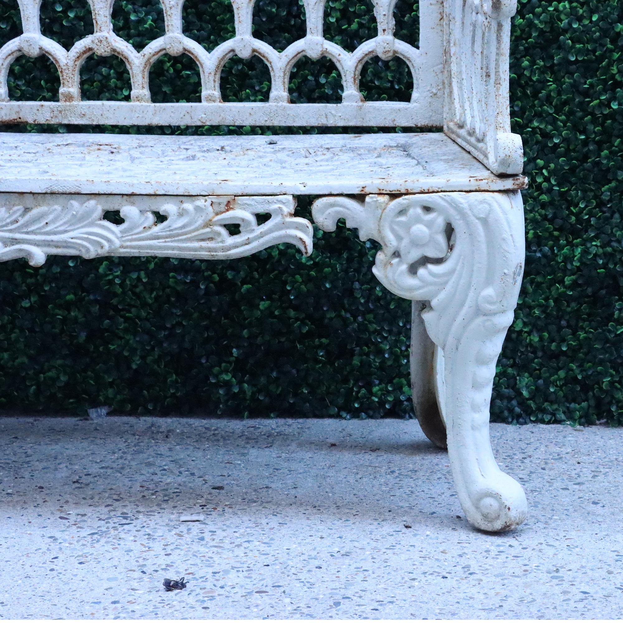 Contemporary Cast Iron Garden Bench in White 5