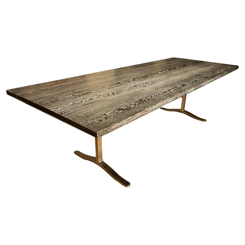 Contemporary Cerused Oak and Stainless Steel Conference Room/Console Table For Sale